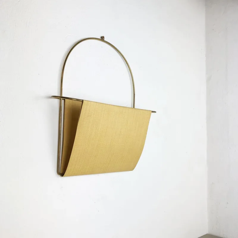 Pamono Vintage Brass Wall Hanging Magazine Holder, Austria, 1950s> Magazine Racks