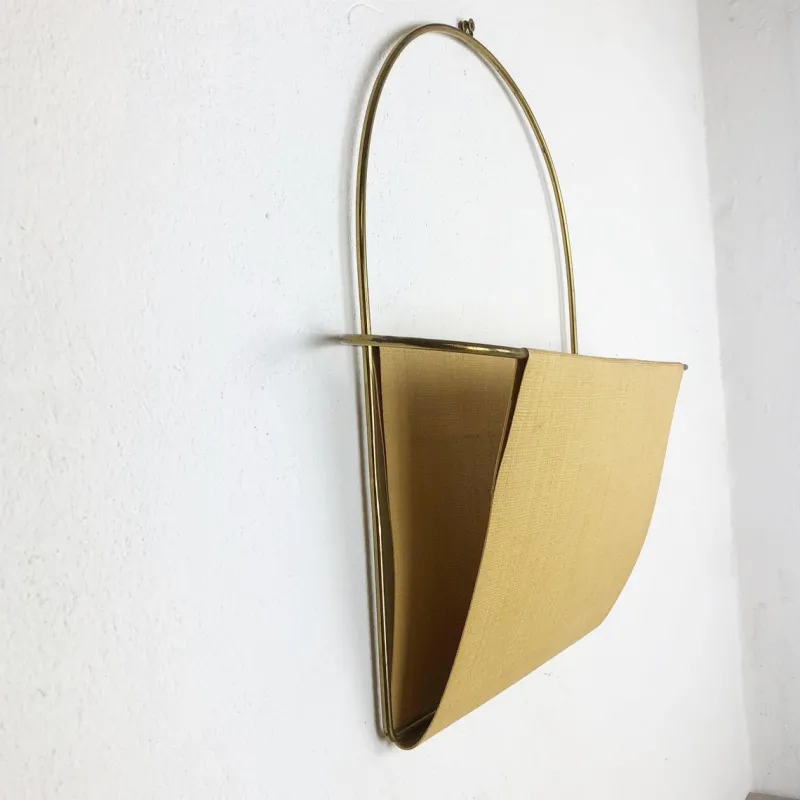 Pamono Vintage Brass Wall Hanging Magazine Holder, Austria, 1950s> Magazine Racks