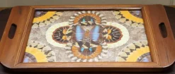 Pamono Vintage Brazilian Inlaid Wood Tray with Real Morpho Butterfly Wings><noscript><img width=
