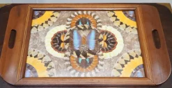 Pamono Vintage Brazilian Inlaid Wood Tray with Real Morpho Butterfly Wings><noscript><img width=