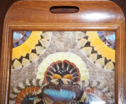 Pamono Vintage Brazilian Inlaid Wood Tray with Real Morpho Butterfly Wings><noscript><img width=