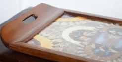 Pamono Vintage Brazilian Inlaid Wood Tray with Real Morpho Butterfly Wings><noscript><img width=