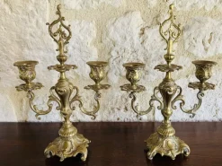 Pamono Vintage Bronze Candelabras, Set of 2> Candleholders