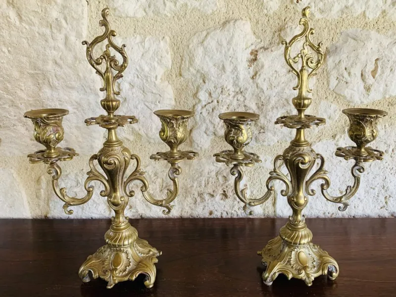 Pamono Vintage Bronze Candelabras, Set of 2> Candleholders