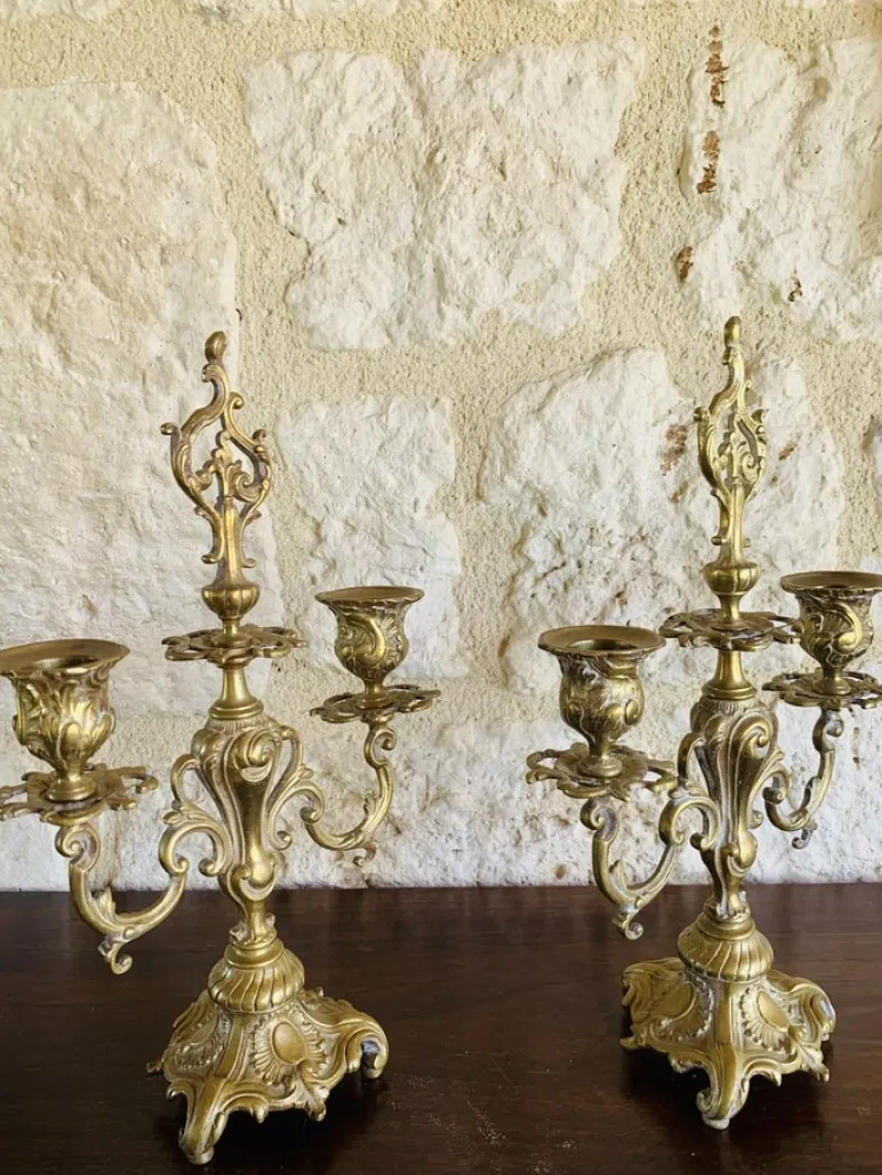 Pamono Vintage Bronze Candelabras, Set of 2> Candleholders