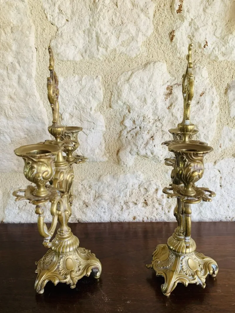 Pamono Vintage Bronze Candelabras, Set of 2> Candleholders