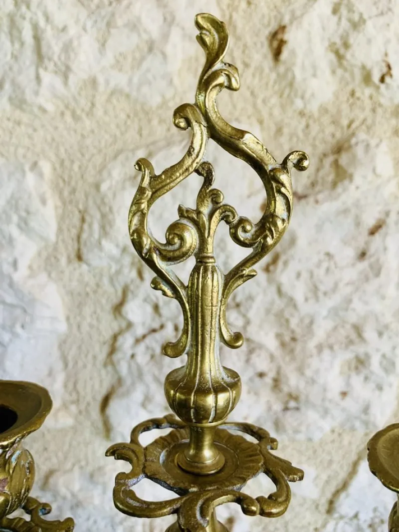 Pamono Vintage Bronze Candelabras, Set of 2> Candleholders
