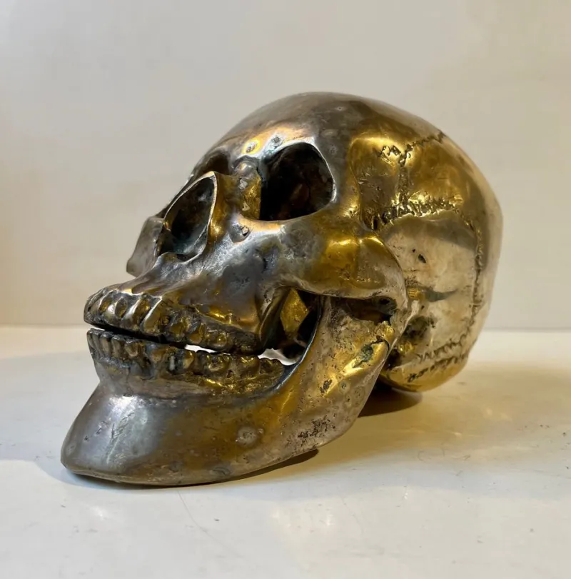 Pamono Vintage Bronze Sculpture Cast of a Human Skull, 1950s> Mid-Century