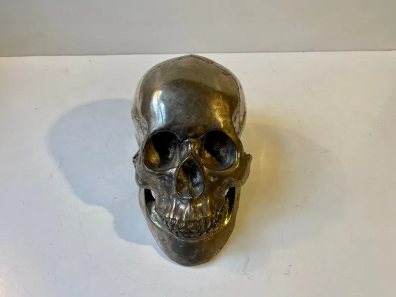 Pamono Vintage Bronze Sculpture Cast of a Human Skull, 1950s> Mid-Century