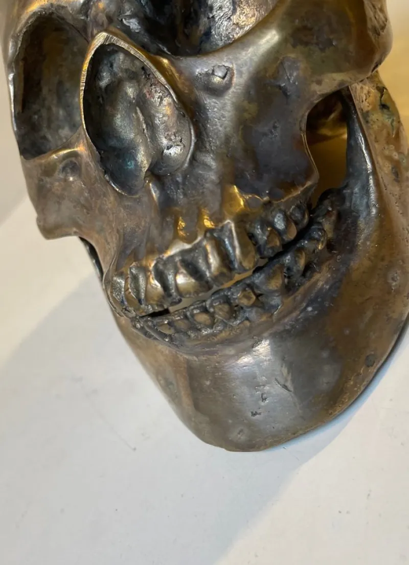 Pamono Vintage Bronze Sculpture Cast of a Human Skull, 1950s> Mid-Century