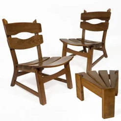 Clearance Pamono Vintage Brutalist Oak Fireplace Lounge Chairs & Side Table by Dittmann for Awa, 1960s, Set of 3