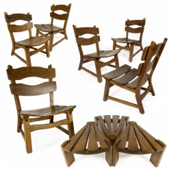 Clearance Pamono Vintage Brutalist Oak Fireplace Lounge Chairs & Side Table by Dittmann for Awa, 1960s, Set of 3