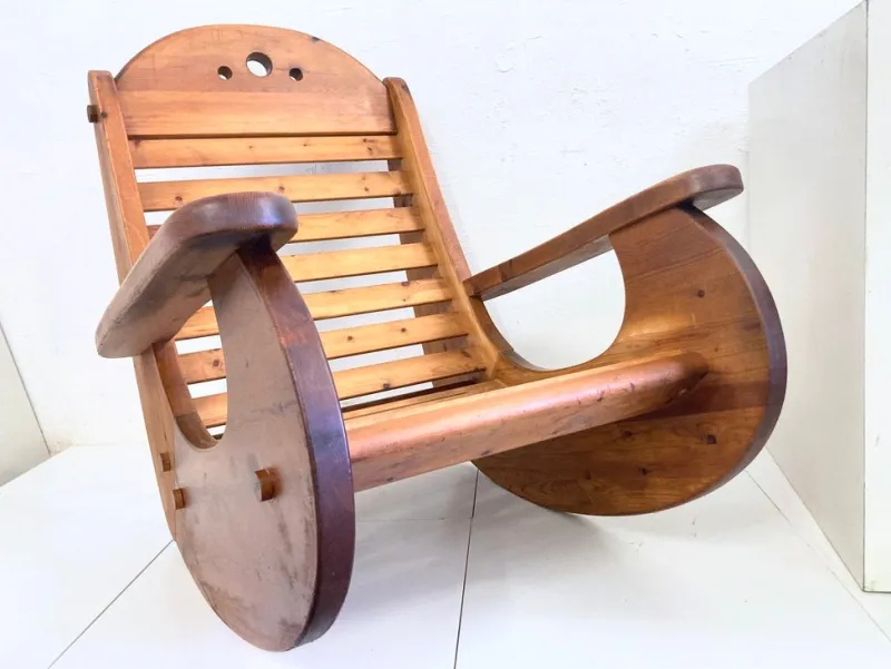Hot Pamono Vintage Brutalist Rocking Chair in Pine by Wasa, 1970s