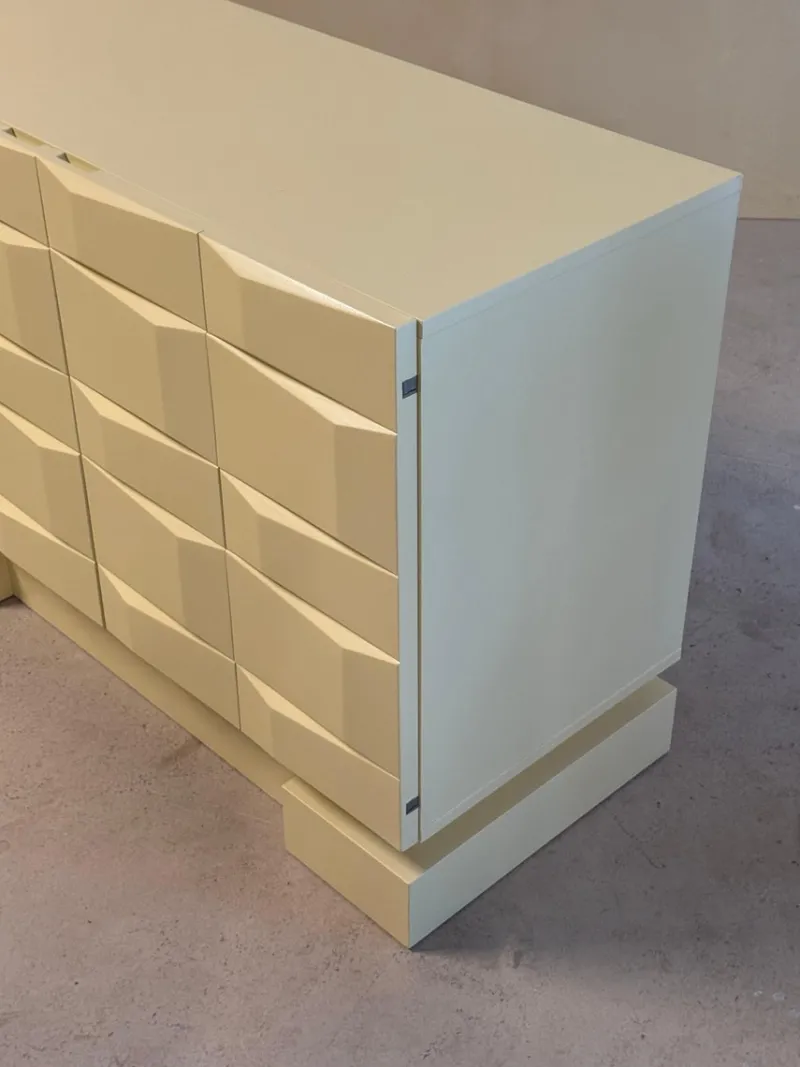 Pamono Vintage Brutalist Sideboard Cabinet with Graphic Panelled Doors, 1970s> Sideboards & Buffets