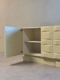 Pamono Vintage Brutalist Sideboard Cabinet with Graphic Panelled Doors, 1970s><noscript><img width=