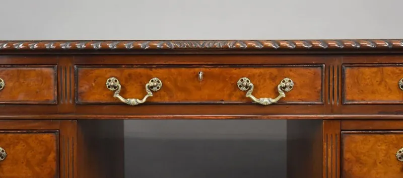Pamono Vintage Burr Walnut Pedestal Desk, 1920> Desks