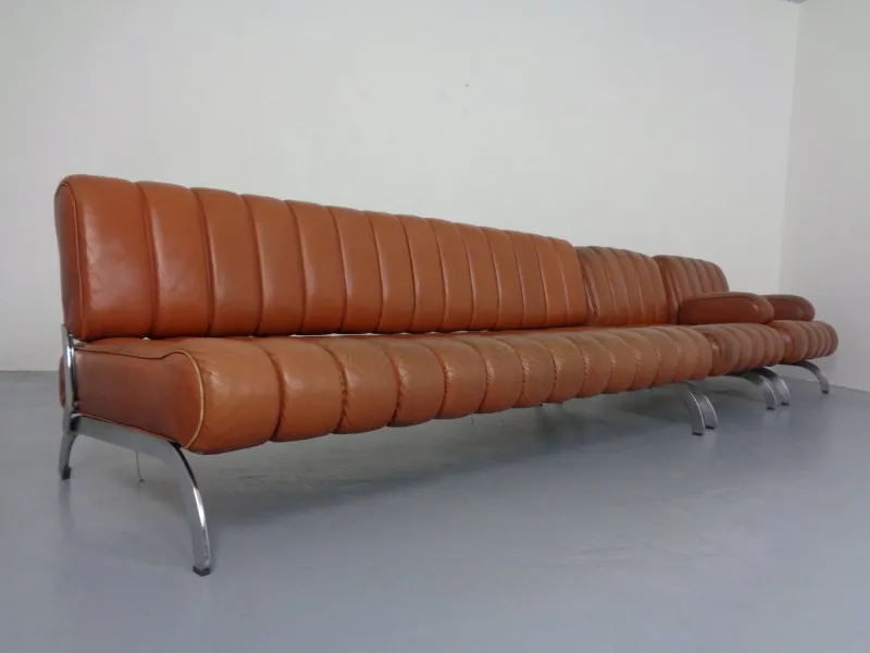 Pamono Vintage Camel Leather Sofa and Chairs by Karl Wittmann for Wittmann Möbelwerkstätten, 1960s, Set of 3> Living Room Sets
