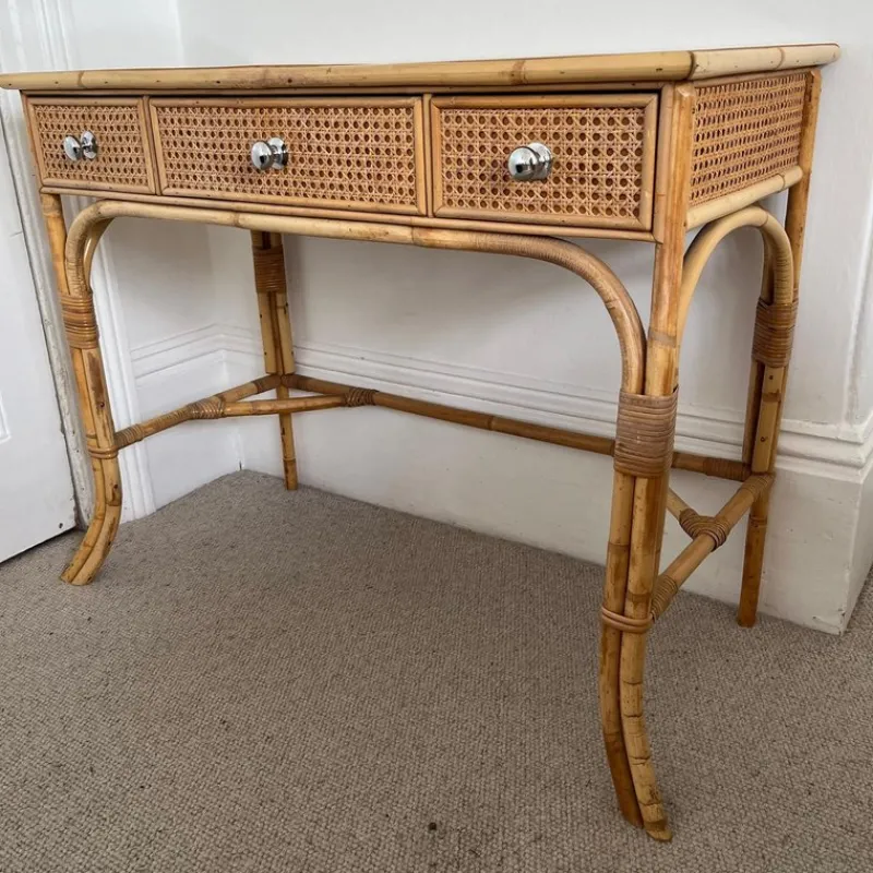 Online Pamono Vintage Cane and Bamboo Dressing Table with 3 Drawers