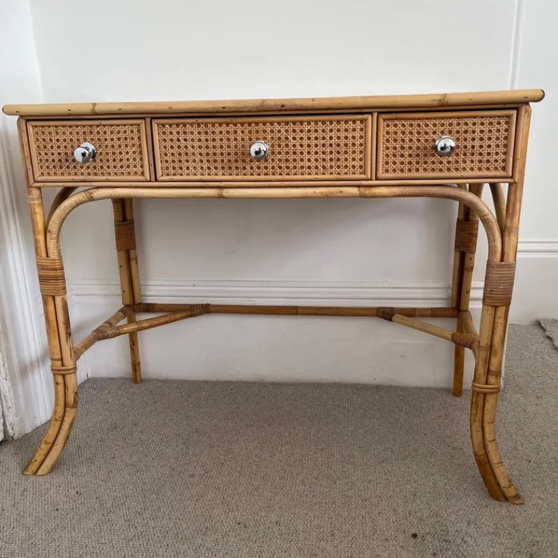 Online Pamono Vintage Cane and Bamboo Dressing Table with 3 Drawers