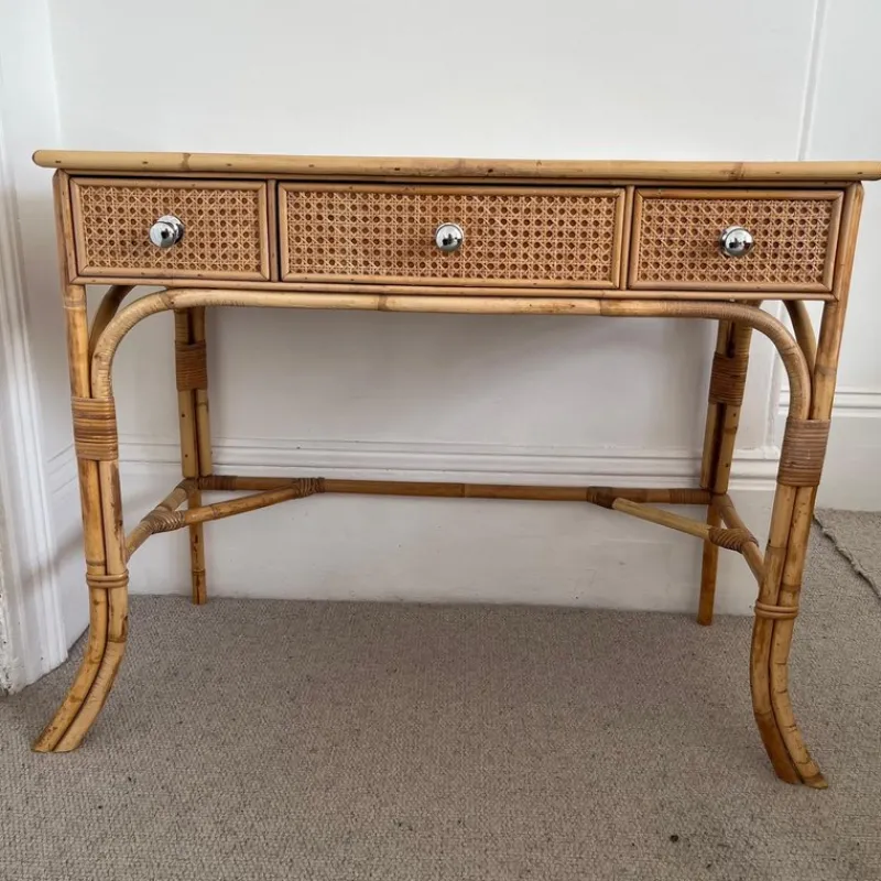 Online Pamono Vintage Cane and Bamboo Dressing Table with 3 Drawers