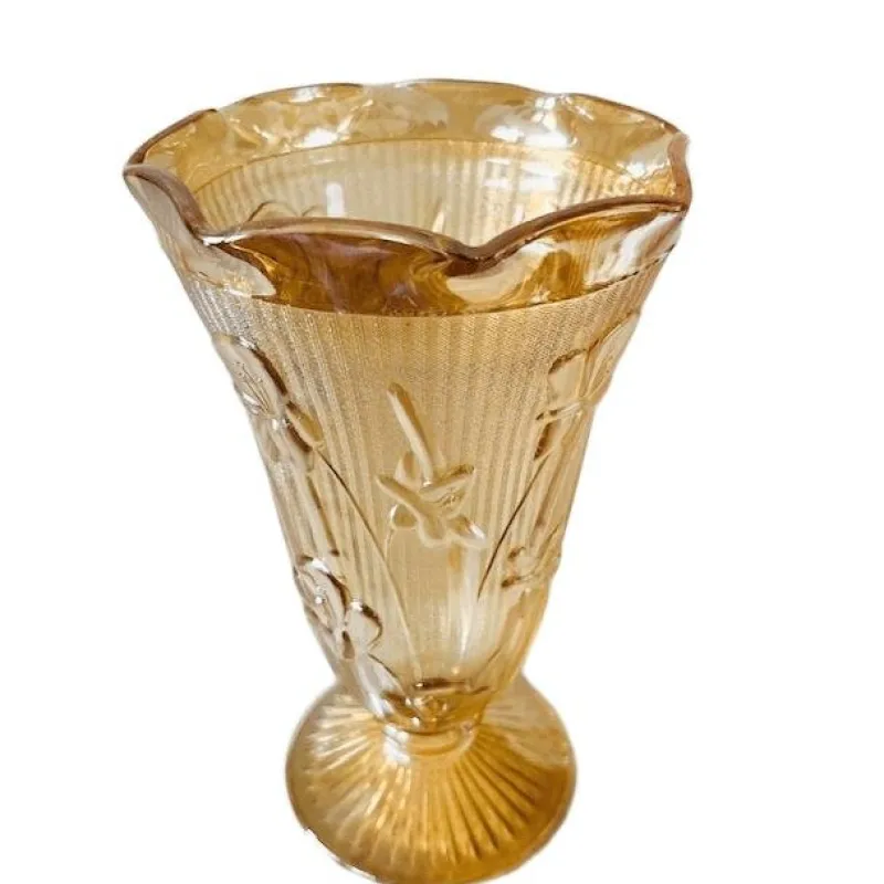 Pamono Vintage Carnival Vase in Iridescent Peach Glass by Jeannette, 1950s