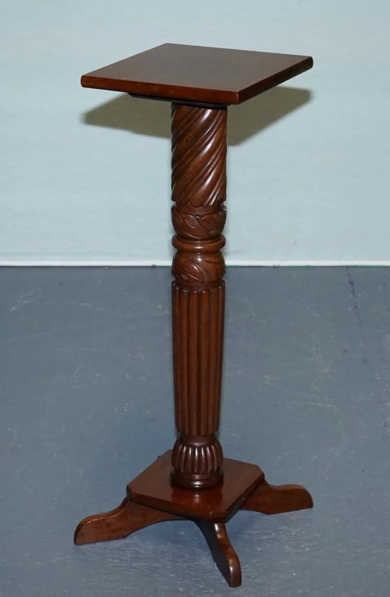 Pamono Vintage Carved Hardwood Barley Twist Pedestal Stand> Pedestals And Columns