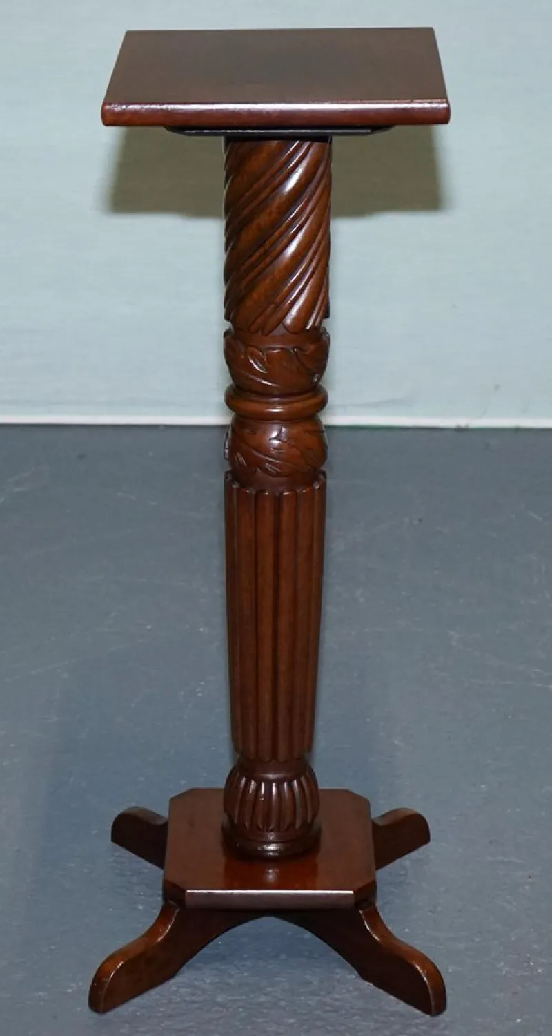 Pamono Vintage Carved Hardwood Barley Twist Pedestal Stand> Pedestals And Columns