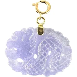 Hot Pamono Vintage Carved Lavender Jade Dragon 14k Yellow Gold Charm Pendant, 1960s