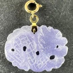 Hot Pamono Vintage Carved Lavender Jade Dragon 14k Yellow Gold Charm Pendant, 1960s