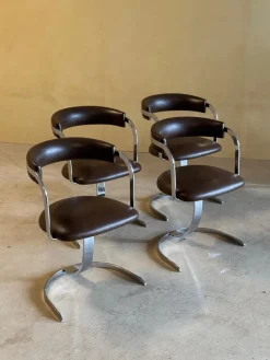 Pamono Vintage Cast Iron and Chromed Dining Chairs, 1970s, Set of 4><noscript><img width=