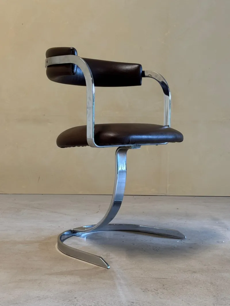 Pamono Vintage Cast Iron and Chromed Dining Chairs, 1970s, Set of 4> Side Chairs & Dining Chairs