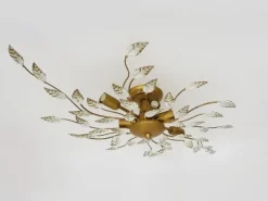 Pamono Vintage Ceiling Light in Gold Metal with Foliage Decoration, 1990s