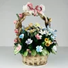 New Pamono Vintage Ceramic Basket with Flowers by S. Rioleva Capodimonte, Italy, 1960s