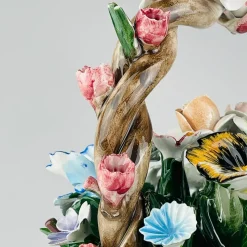 New Pamono Vintage Ceramic Basket with Flowers by S. Rioleva Capodimonte, Italy, 1960s