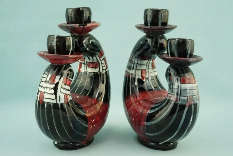 Pamono Vintage Ceramic Candleholders by Coronetti Cunardo, 1950s, Set of 2> Candleholders