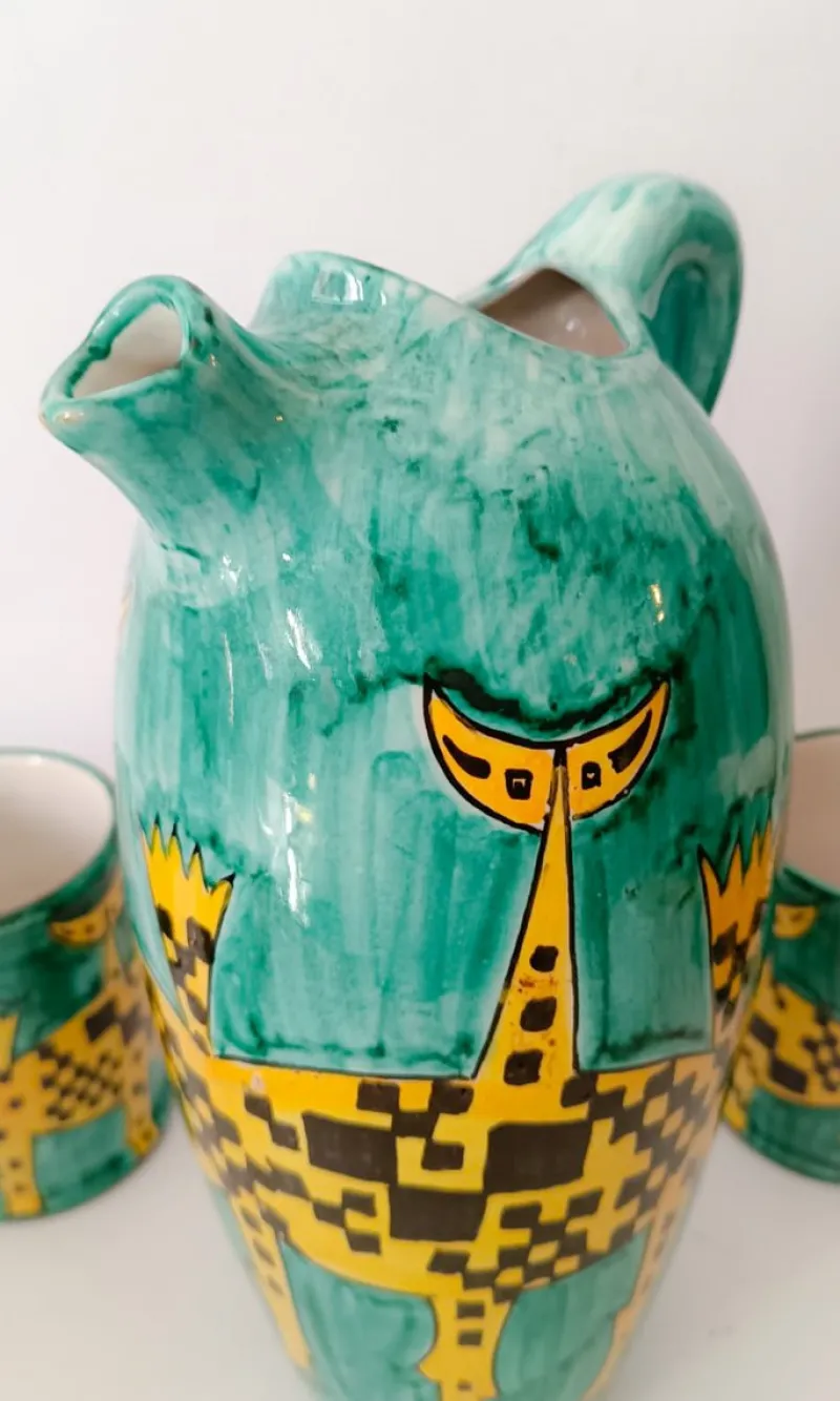 Online Pamono Vintage Ceramic Drink Service Jug + 6 Cups by Deruta Santucci, 1960s, Set of 7