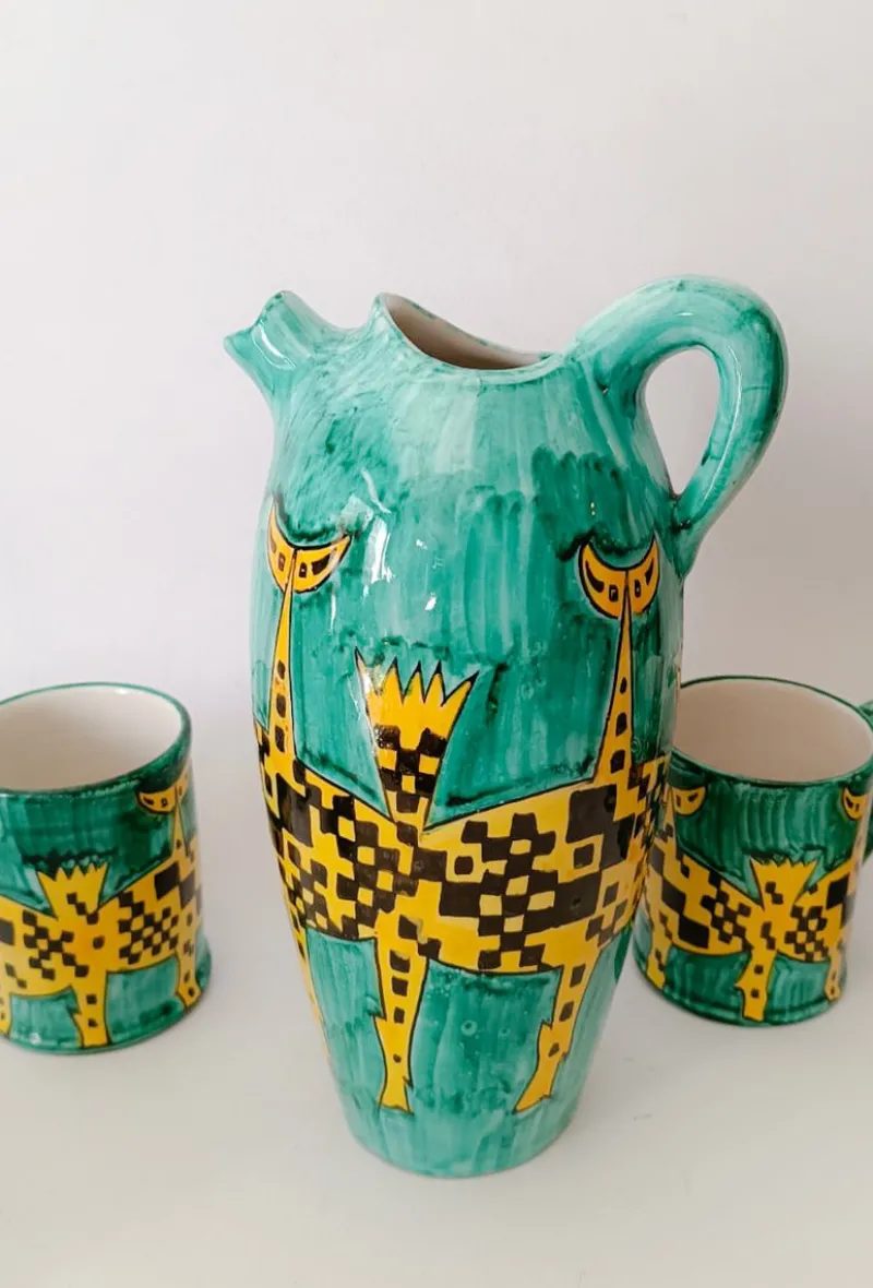 Online Pamono Vintage Ceramic Drink Service Jug + 6 Cups by Deruta Santucci, 1960s, Set of 7