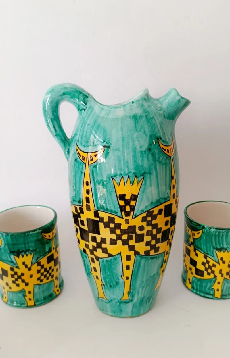 Online Pamono Vintage Ceramic Drink Service Jug + 6 Cups by Deruta Santucci, 1960s, Set of 7
