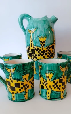 Online Pamono Vintage Ceramic Drink Service Jug + 6 Cups by Deruta Santucci, 1960s, Set of 7