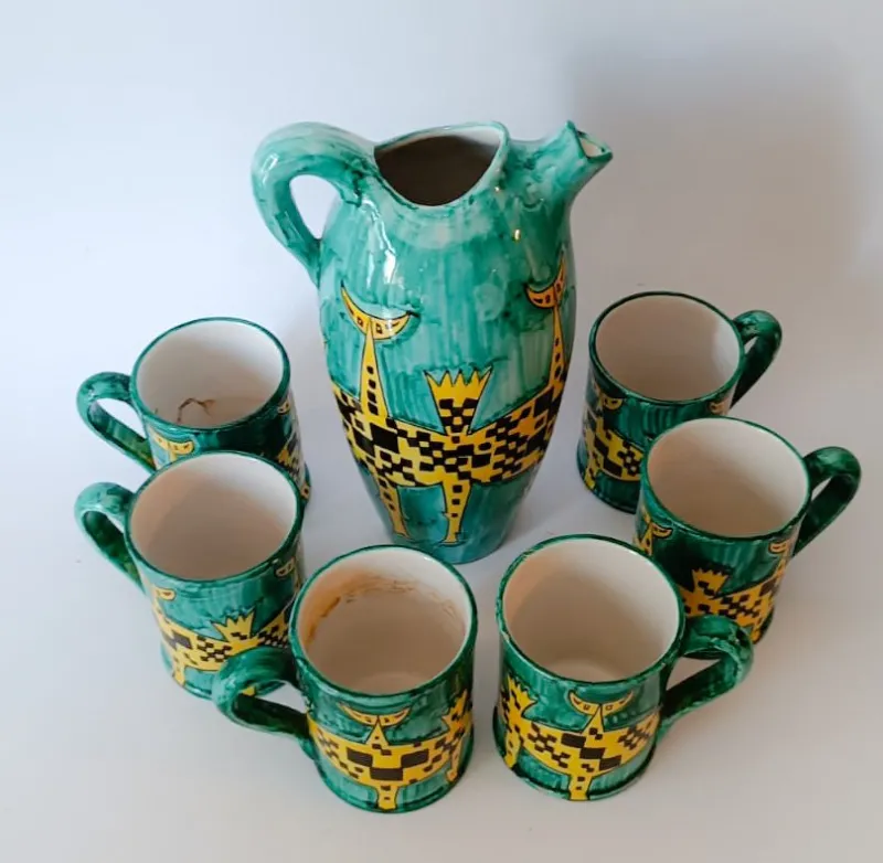 Online Pamono Vintage Ceramic Drink Service Jug + 6 Cups by Deruta Santucci, 1960s, Set of 7