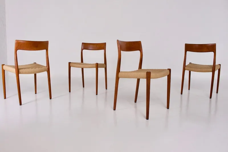 Pamono Vintage Chairs in Paper Cord by Niels Otto Møller, 1960s, Set of 4> Side Chairs & Dining Chairs