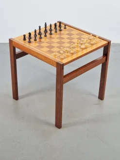 Pamono Vintage Chessboard Side Table and Chess Pieces, 1970s><noscript><img width=