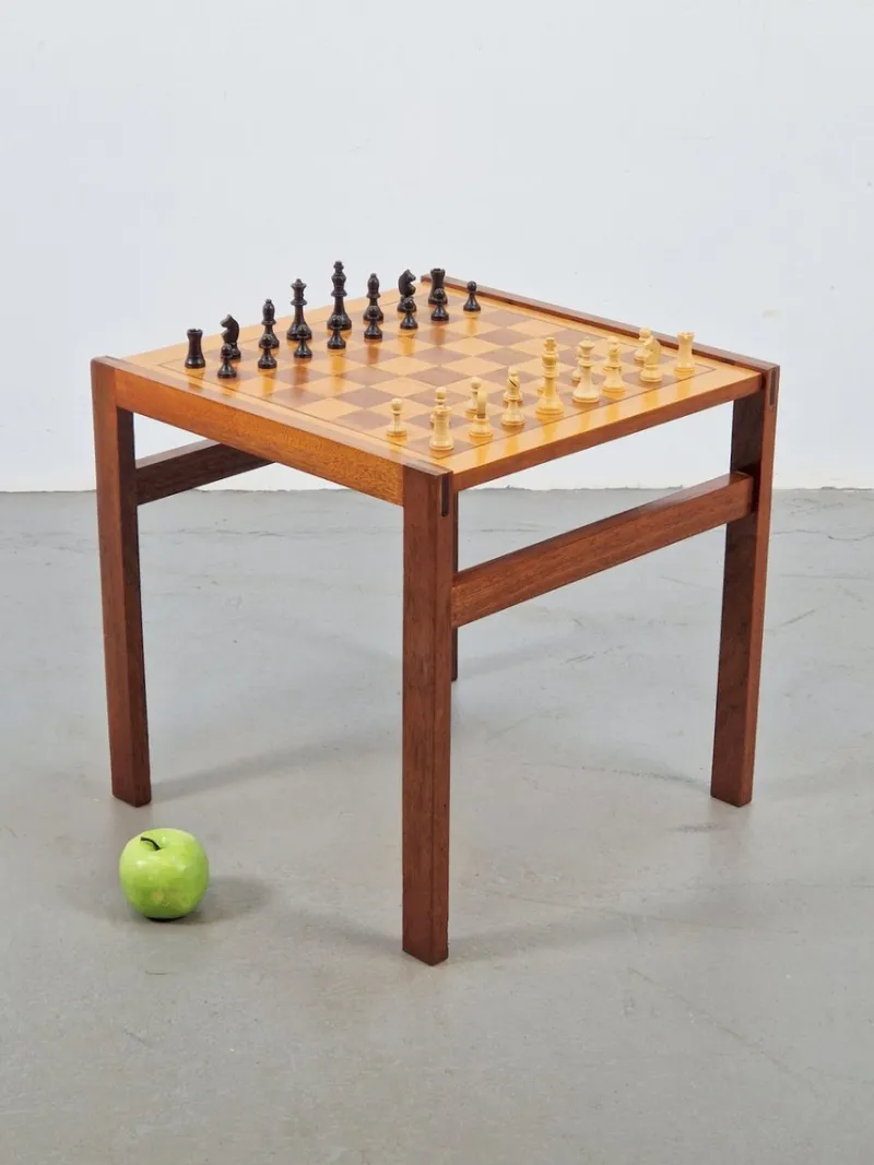 Pamono Vintage Chessboard Side Table and Chess Pieces, 1970s> Game Tables
