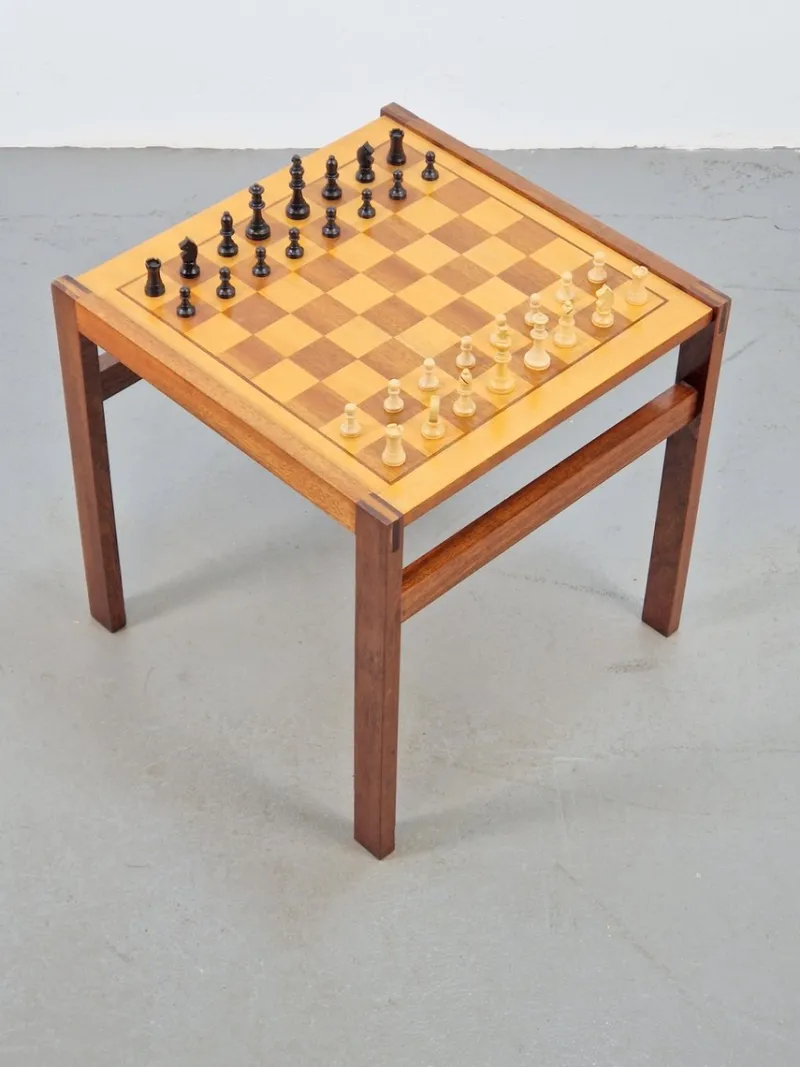 Pamono Vintage Chessboard Side Table and Chess Pieces, 1970s> Game Tables