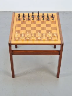Pamono Vintage Chessboard Side Table and Chess Pieces, 1970s><noscript><img width=