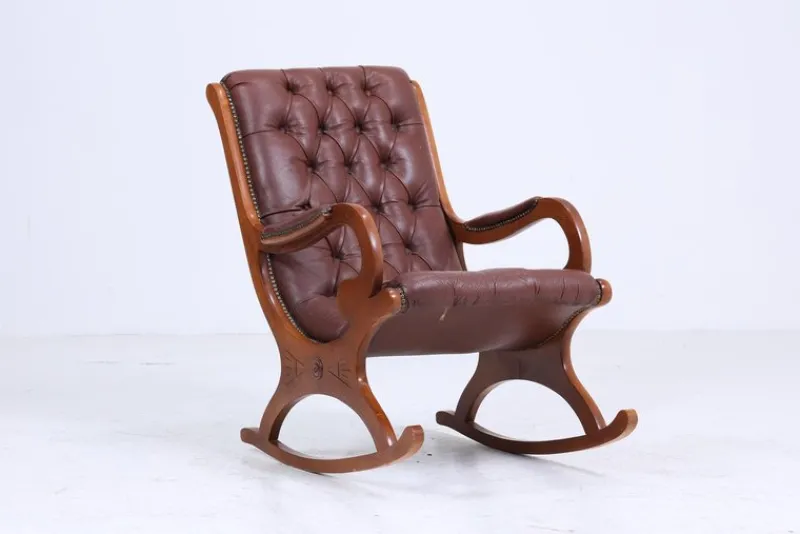 Pamono Vintage Chesterfield Rocking Chair in Leather, 1970s> Rocking Chairs
