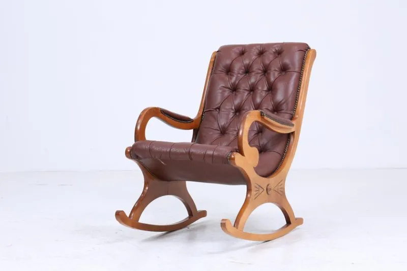 Pamono Vintage Chesterfield Rocking Chair in Leather, 1970s> Rocking Chairs