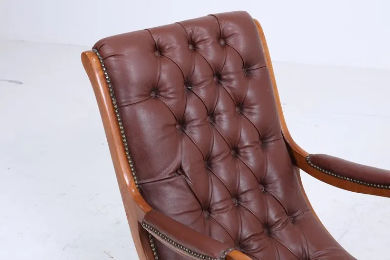 Pamono Vintage Chesterfield Rocking Chair in Leather, 1970s> Rocking Chairs