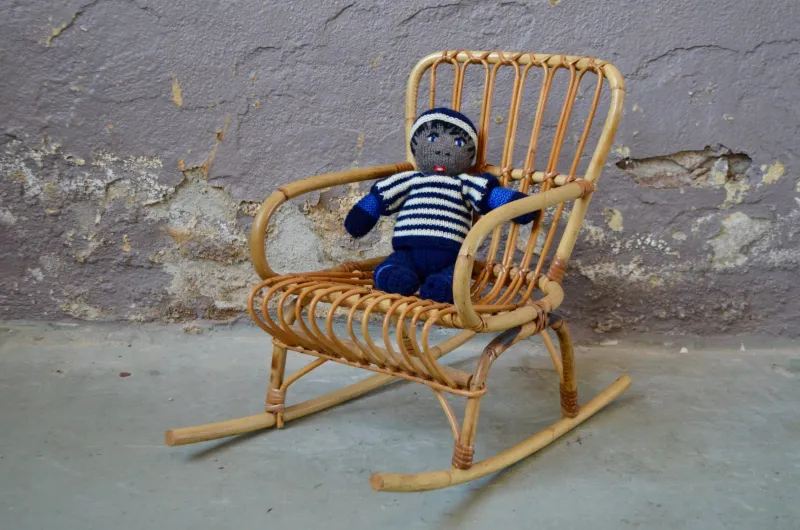 Sale Pamono Vintage Children's Rocking Chair in Rattan