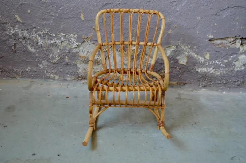Sale Pamono Vintage Children's Rocking Chair in Rattan